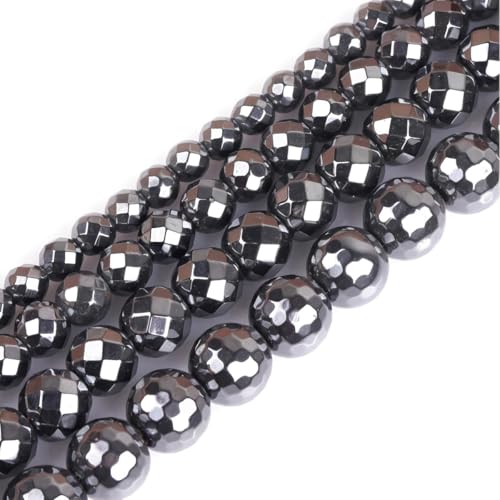 HAAMIIQII 50pcs 8mm Natural Black Hematite Loose Gemstone Beads Faceted Round Spacer Stone Beads for Jewelry Making DIY Bracelets Necklaces Crafting - color: Faceted Round, size: 8mm
