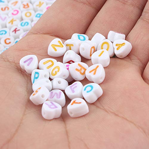 Song Xi 1200pcs White Heart Acrylic Alphabet Beads - Colorful Letter Beads 4x7mm for Bracelets and Jewelry Making - color: 1200pcs white heart colorful