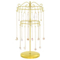 iDavosic.ly 2 Tier Rotating Necklace Holder Organizer with 42 Hooks, Adjustable Metal Bracelet Display Stand Rack, Extra Tall Keychain Spinning Tree Tower for Women, Gold - color: Gold