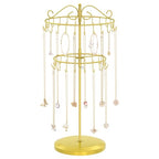 iDavosic.ly 2 Tier Rotating Necklace Holder Organizer with 42 Hooks, Adjustable Metal Bracelet Display Stand Rack, Extra Tall Keychain Spinning Tree Tower for Women, Gold - color: Gold