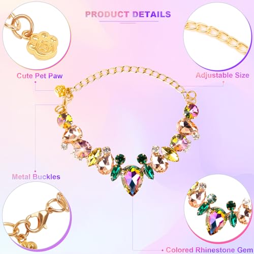 HOWWFALY Dog Collar and Cat Collar Gold Chain Necklace Stainless Steel Adjustable Yellow Diamonds Collar with Cute Pet Paw for Small Medium Pets Cats Dogs Kitten Puppy - color: Muti, size: Medium