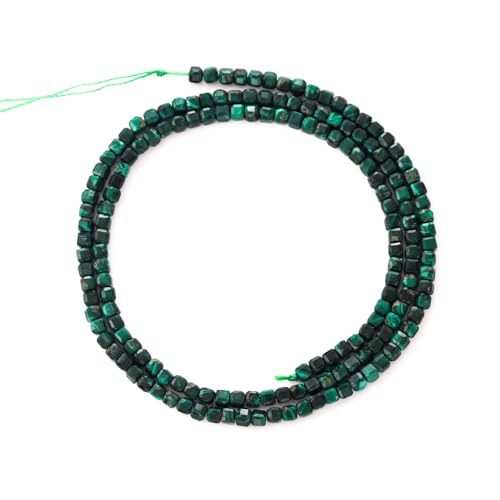 Faceted Natural Malachite 2-3mm Cube Square Loose Beads Gemstone Small Loose Beads Healing Crystal Energy Stone for DIY Jewelry Making 15" - color: Malachite