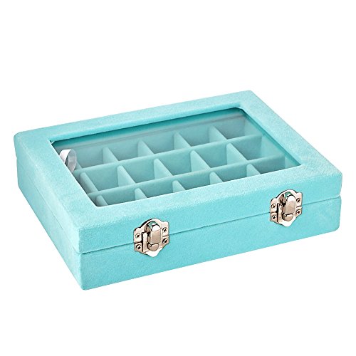 MeJell 24 Slot Velvet Glass Jewelry Box Organizer Rings Earrings Tray Display Storage Case
