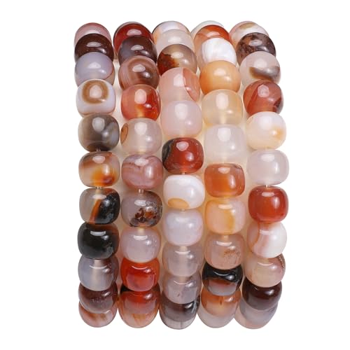 BEADIA Natural Red Agate Flat Cut Round Drum Stone 8mmx7mm Loose Semi Gemstone Beads for Jewelry Making 38cm - color: Red Agate