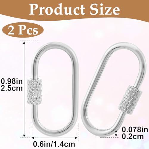 2 Pcs Locking Carabiner Small, Oval Jewelry Carabiner, Silver Carabiner Clasp, Metal Carabiner Necklace for DIY Necklace Bracelets Jewelry Making Hook (Silver) - color: 2 Pcs-Silver, Style1