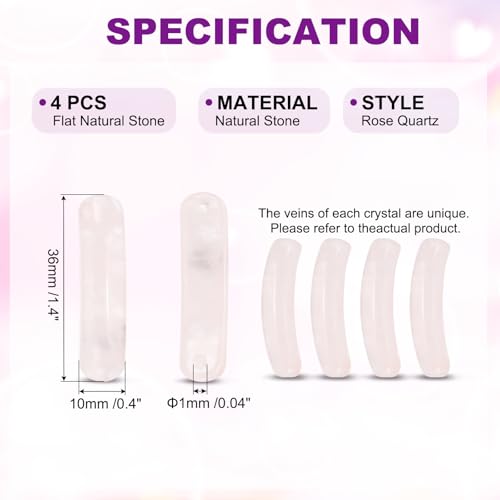 PATIKIL 4 Pcs Natural Stone, 36 x 10 mm Natural Curved Clear Quartz Stone Crystal Handmade Jade Flat Beads for DIY Crafting, Rose Quartz - color: Rose Quartz