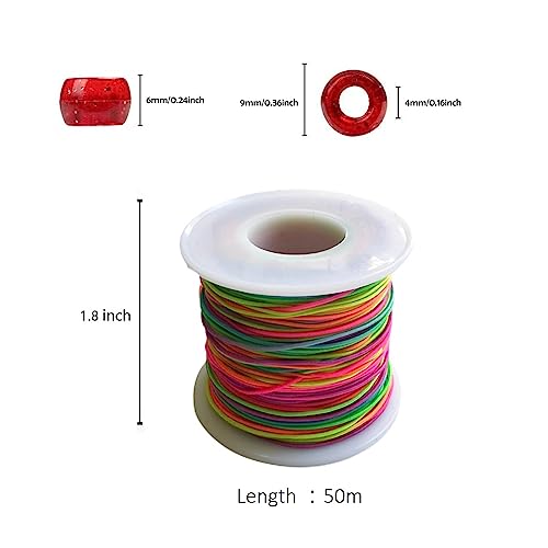 Looconi 1000pcs Glitter Pony Beads and Rainbow Elastic String Mixed Colors 6x9mm Acrylic Beads for Jewelry Making Bracelet Hair Braids Crafts - color: Glitter+Line