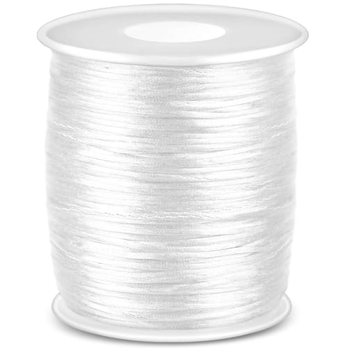 Anezus White Nylon Cord, Nylon Craft String, Silky Satin Rattail Cord Beading String for Braided Bracelets, Pendants Necklace, Macrame Keychains, Lanyards, Drawstring Bags, DIY Crafts, Sewing Projects - style: White