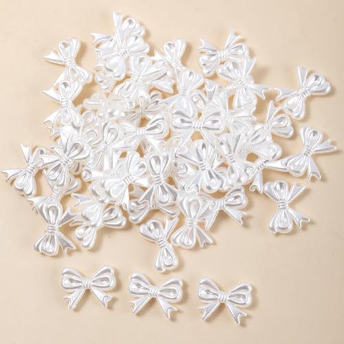 100pcs White Acrylic Bow Beads Imitation Pearl Bowknot Beads for Hair Clip Earring Phone Charms DIY Craft Making