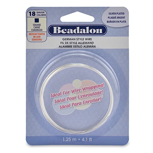 Beadalon German Style Wrapping Wire, Square, Silver Plated, 18 Gauge, 1.25 m / 4.1 ft - color: Silver Plated, size: 18 Gauge/.040 In-1. 25 M/4.1 Ft