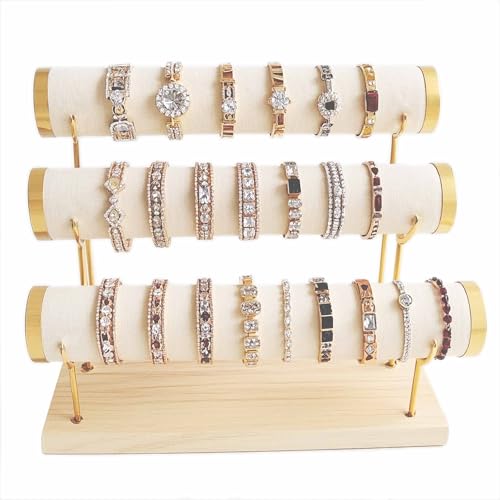 3 Tier Bracelet Holder Display Detachable Beige Velvet Bracelet Holder Jewelry Holder Organizer for Bracelet Necklace Watches Rings - color: Y-type Suede Beige