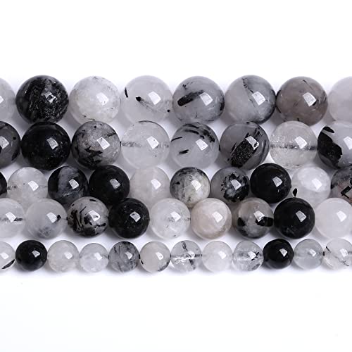 AAA Natural Black Quartz Rutilated Beads Round Loose Beads for Jewelry Making DIY Bracelet 60pcs 6mm Crystal Energy Healing Power Stone (Black Rutilated Quartz Crystal, 6mm) - color: Black Rutilated Quartz Crystal, size: 6mm