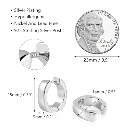 925 Sterling Silver Earrings Small Chunky Hoop Earrings for Women Trendy Huggie Hoop Earrings 14K Gold Plated Hypoallergenic Earrings Small Thick Huggie Hoops Earrings - color: Silver