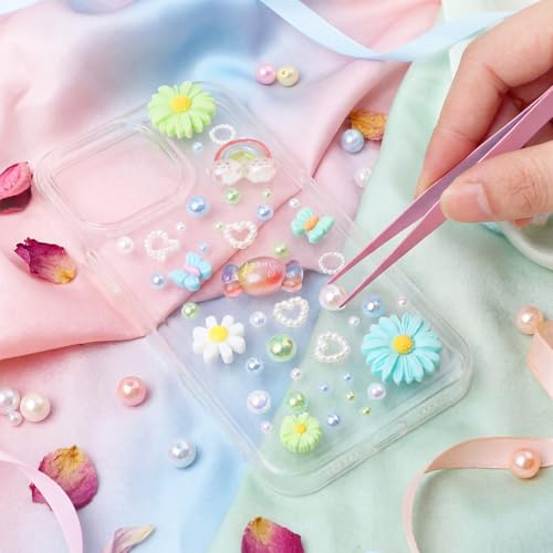 Sosation 3000 Pcs Junk Case Charms Kit, Pastel Pearls Resin Charms Cute Bedazzling Kit for Phone Case Decoration Spring Summer Bunny Sunflower Daisy Butterfly for Cellphone Nail DIY Craft Making