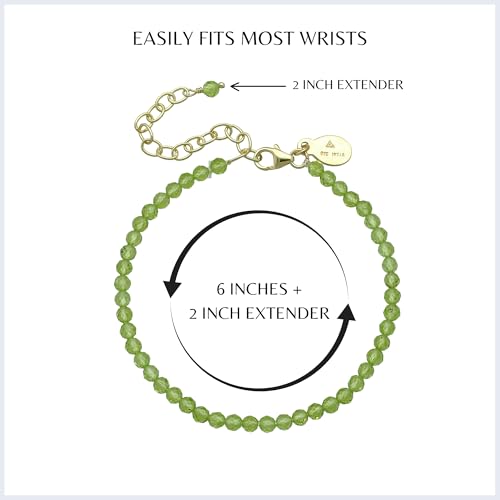 Faceted Bracelet for Women, Certified 925 Sterling Silver with 18K Gold Vermeil Healing Crystal Bracelets for Women - Crystals and Healing Stone Bracelet Women Jewelry for Gift - color: peridot