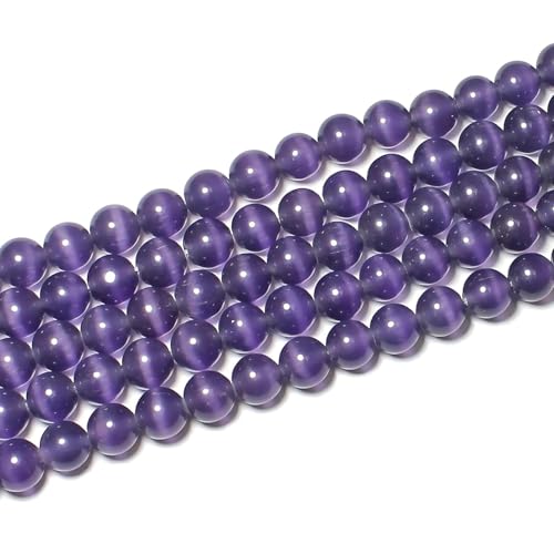 100pcs Violet Cat Eye Beads 8mm Round Semi Precious Stone Hole Size 1mm DIY Charm Spacer Beading Smooth Gemstone Loose Beads for Jewelry Making Bracelets Necklaces Earrings Crafting - color: Violet