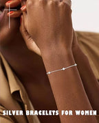 KOHOTA Silver Gold Bracelets for Women Trendy 14K Gold Plated Bracelet for Women Non Tarnish Dainty Stackable Clover Flower Heart Butterfly Diamond CZ Charm Station Bracelets Stack Jewelry Gifts - color: D: Diamond Station-Silver