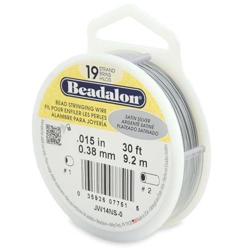 Beadalon 19 Strand Stainless Steel Bead Stringing Wire, .015 in / 0.38 mm, Satin Silver, 30 ft / 9.2 m - color: Satin Silver, style: .015 in / 0.38 mm