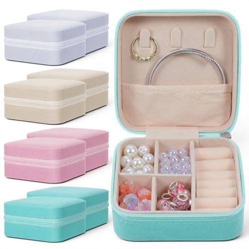 Mini Travel Jewelry Case, Portable Jewelry Organizer Box, Multi-Compartment Storage for Earrings, Necklaces, Rings, Gift for Women, Girls, 8 Pcs, 4 Colors