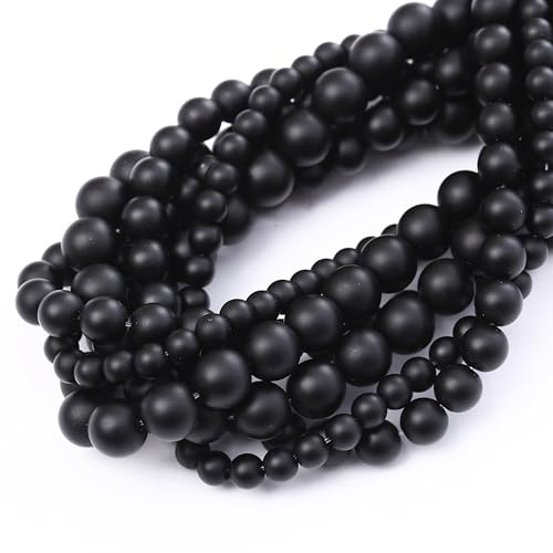 Frosted Black Glass Stone Beads for Jewelry Making Gemstone Round Crystal Bracelet Necklace 1 Strand 15.5inch 38PCS 10MM - color: Frosted Black Glass, size: 10MM