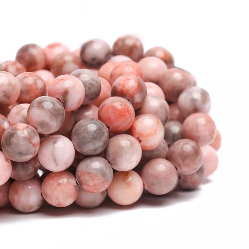 70PCS Natural 8MM Healing Gemstone, Pink Zebra Jasper Energy Stone Round Loose Beads, Semi-Precious Crystal Beads with Free Elastic String for Jewelry Making DIY - color: Pink Zebra Jasper, size: 8MM