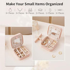 Strawberry Small Travel Jewelry Case with Mirror Portable Pink PU Leather Box Earrings Necklaces Rings Bracelets Storage Organizer Gift for Women And Girls