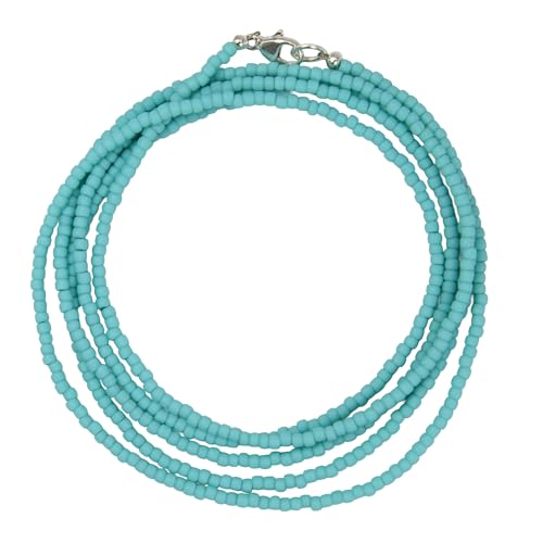 Handmade Matte Turquoise Seed Bead Necklace, Thin 1.5mm Single Strand