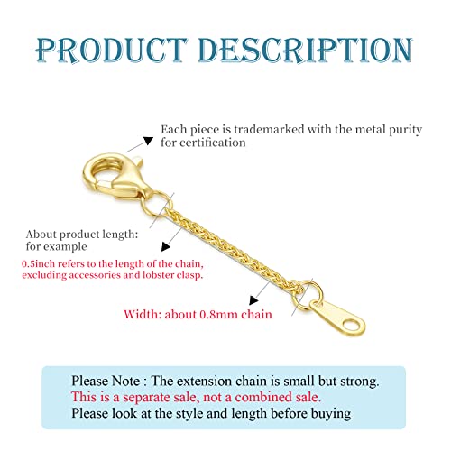 14k Gold 0.5"/1"/1.5"/2"/3" Necklace Bracelet Extender Chain, Necklace Extender Gold 14k, Durable Removable Gold Chain Extender, Gold Extension Chain for Necklace Anklet - color: style 4(Yellow)-Lobster Clasp, size: 0.5inch