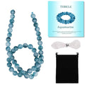 Stone Beads, 45pcs Aquamarine, 8mm Round Loose Beads for Jewelry Making, Bracelets, with Gift Bag, Elastic String & Size Card - color: Aquamarine, size: 8mm