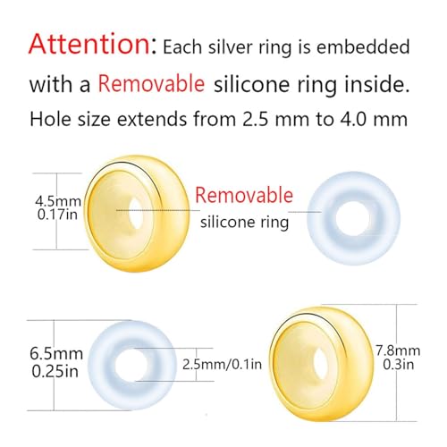 Clip Stopper Charms Sterling Silver Rondelle Spacer Bead Charm Stopper Charm for Pandora Charm Bracelets - color: Gold-Plated (2 pcs)