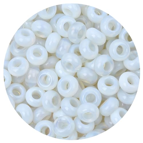 20Pcs Natural White Opalite Large Hole Beads, 8x14mm Rondelle Gemstone Spacer Beads 6mm Big Hole for Jewelry Making, Beading Bracelets, Macrame & Hair Braiding - color: White Opalite