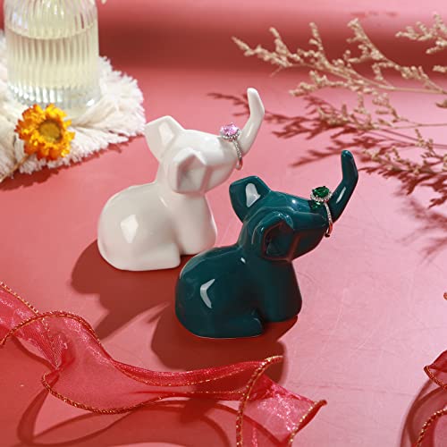 PUDDING CABIN 2 Pack Elephant Ring Holder Figurines Wedding Gifts for Couples Cute Table Desk Preppy Room Decor Elephant Gifts for Women Mom Mothers Day Birthday Christmas - style: Elephants