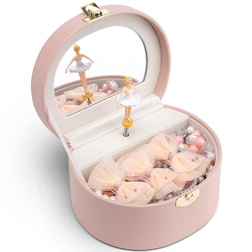 VLANDO Musical Jewelry Box for Girls, Small Kid Music Box with Ballerina for Party Bedroom Decor, Bithday Gift for Girl - Pink - color: Pink