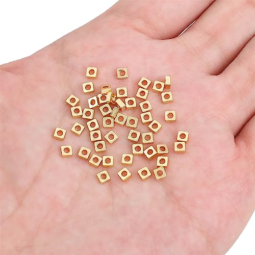 BEADIA 14K Gold Plated Square Spacer Beads 3x1.5mm 50pcs for Jewelry Making Findings Non Tarnish - color: 14K Gold, size: 3x1.5mm Square