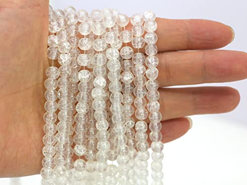 1050pcs White Crackle Glass Beads Handcrafted Round Lampwork Smooth Loose Beads for Bracelet & DIY Jewelry Making 6mm - color: white#06, size: 6mm