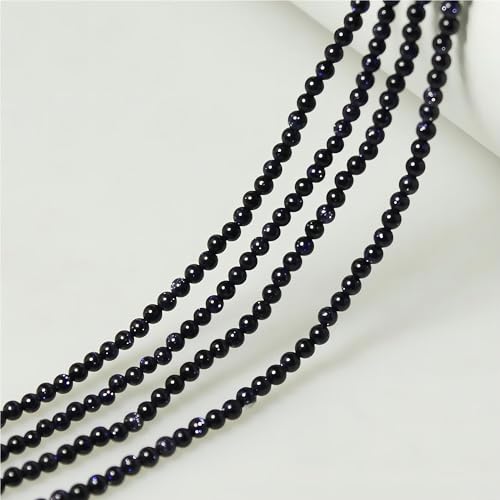 MJDCB 320pcs Small Stone Beads 2mm Blue Sandstone Round Smooth Loose Gemstone Bead for Jewelry Making Bracelets Earrings Necklaces Accessories - color: Blue Sandstone