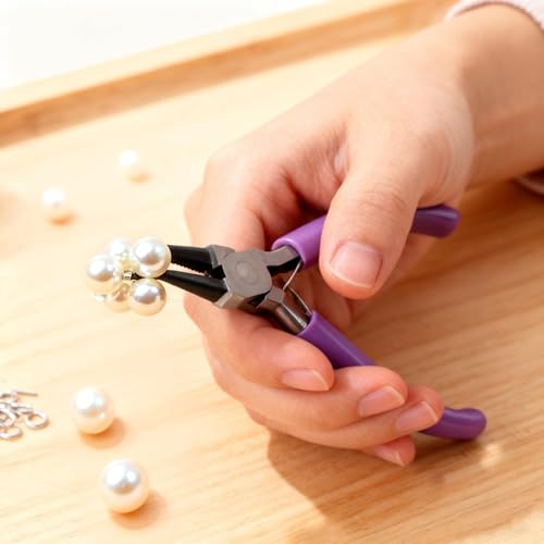 8 PCS 4.5 Inch Round Nose Jewelry Pliers, Purple Jewelry Making Grip with Double Leaf Spring, Perfect for Creating Bracelets, Earrings and Necklaces