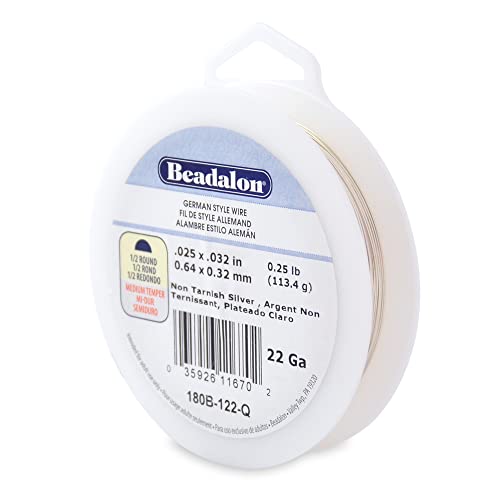 Beadalon German Style Wrapping Wire, Half Round,Tarnish Resistant Silver Plated, 22 Gauge, 102 ft - color: Silver Plate, size: 22 gauge/.025 In-Approx. 102 ft