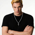 CaptainSteeL Cross Necklace for Men - Stainless Steel Silver/Gold Plain Cross Pendant Necklace Simple Jewelry Gifts, 20/22/24/26 Inches 3:1 Figaro Link Chain 4/5/6mm Width - size: 22inch, style: 4mm Silver