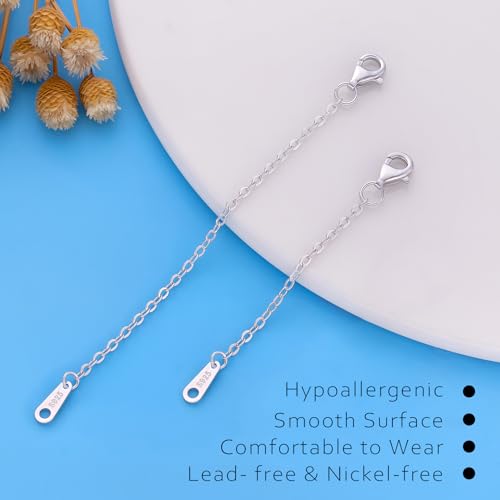 Necklace Extender Silver Durable Necklace Extenders, 925 Sterling Silver Chain for Bracelet Anklet, 2 Piece Set 2" 3" Inches - color: Silver, size: 2 3 inch