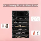 Travel Jewelry Organizer Foldable Jewelries Rolls Makeup Cosmetics Storage Bag for Earrings Rings Necklaces Bracelets with Zippered Pockets (6 Pockets)