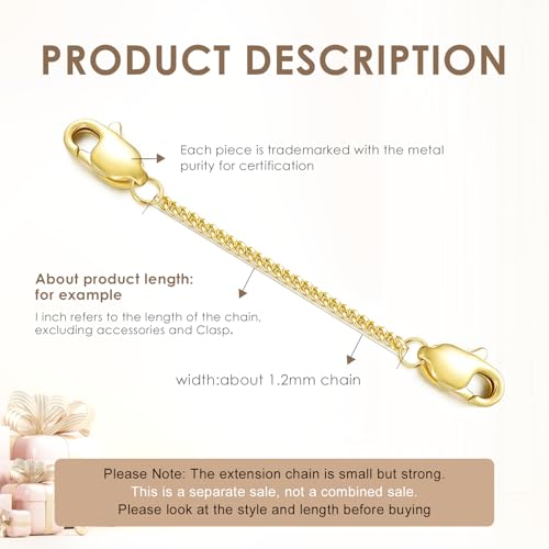 10K Yellow Gold 1"/2"/3" Necklace Extender Chain with Double Clasps, 10K Gold Necklace Extender Bracelet Anklet Extension Chain, Bracelet Extender 10K Gold - size: 3inch, style: Style 8