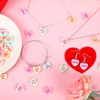 Augshy 64 Pcs Valentine Heart Charms Conversation Heart Resin Charms Conversation Heart Beads Flat Heart Pendant for Valentine's Day DIY Craft Bracelet Necklace Jewelry Making - style: Valentine Style