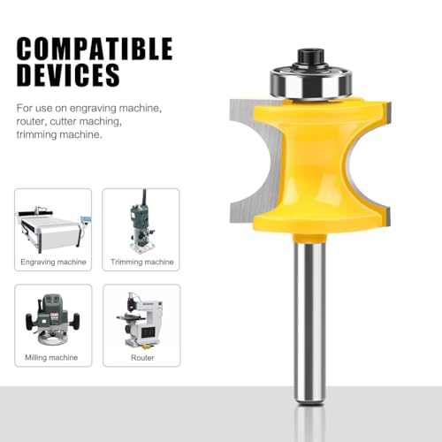 5PCS Bullnose Beading Router Bits with 1/4-Inch Shank Carbide-Tipped Corner Beading Bits Set Radius:1/4",3/8",1/2",5/8",3/4"