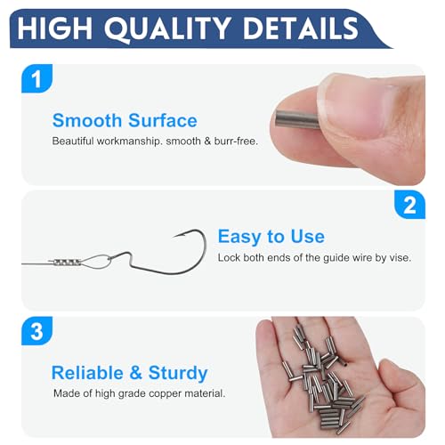 JSHANMEI 100pcs Fishing Single Barrel Crimp Sleeves, Strong Crimps Copper Wire Connectors for Rigging Fishing Leaders, Versatile Crimping Loop Sleeve - size: 100pcs-2.0mm Inner Dia