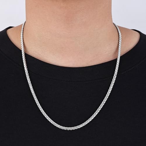 Fiusem Flat Box Chains for Men, 2.5/3/4/4.5/5mm Silver Tone Box Chain Necklace, Stainless Steel Necklaces for Men and Women 16-28 Inches, Jewelry Gift - size: 22 Inches, style: Silver 4MM