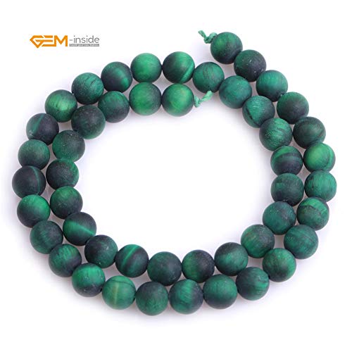 GEM-Inside 8mm Natural Stone Green Tiger Eye Frosted Matte Unpolished Round Beads for Jewelry Making Strand 15 inch - color: Green Tiger Eye, size: 8mm