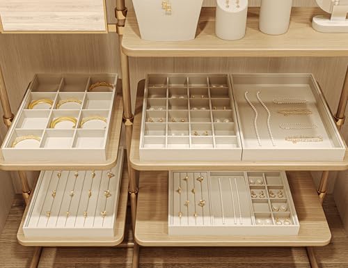 24 Grids Linen Necklace Tray Jewelry Display Tray Necklace Holder Organizer for Drawers With Removable Jewelery Cards Pendant Bracelet Storage (White) - size: 24 Grid With Insert