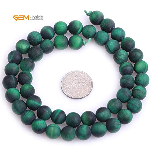 GEM-Inside 8mm Natural Stone Green Tiger Eye Frosted Matte Unpolished Round Beads for Jewelry Making Strand 15 inch - color: Green Tiger Eye, size: 8mm