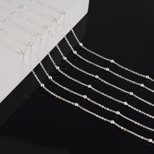 KYUNHOO 32.8 Feet Beaded Chain for Jewelry Making Thin Cable Chains Bulk Silver Jewelry Supplies for Women Men DIY Handcrafts with Lobster Clasps Jump Rings - color: Bead Silver